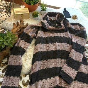 14th & Union Oversized Knitted Sweater, Striped, Mauve and Gray